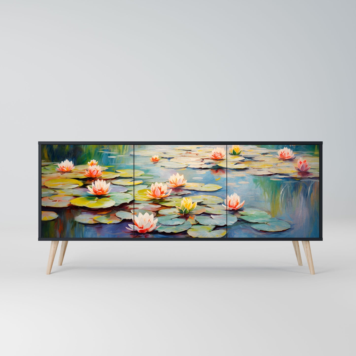 Credenza BLOOMING WATERS a 3 ante in finitura nera