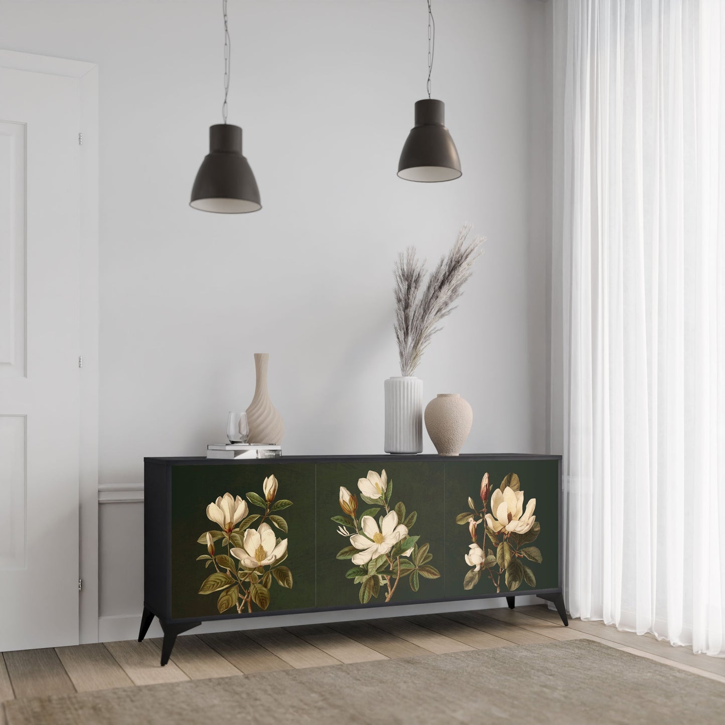 Credenza FLORAL NOIR a 3 ante in finitura nera