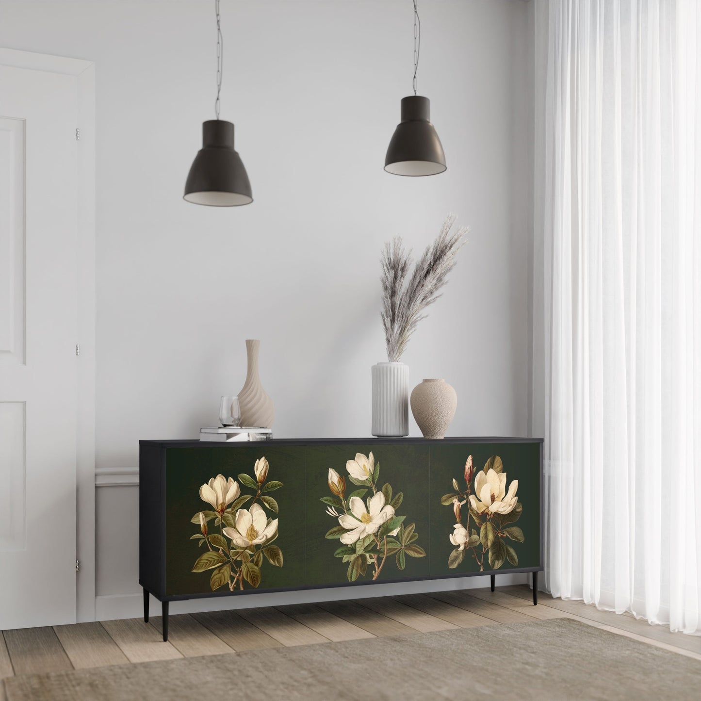 Credenza FLORAL NOIR a 3 ante in finitura nera