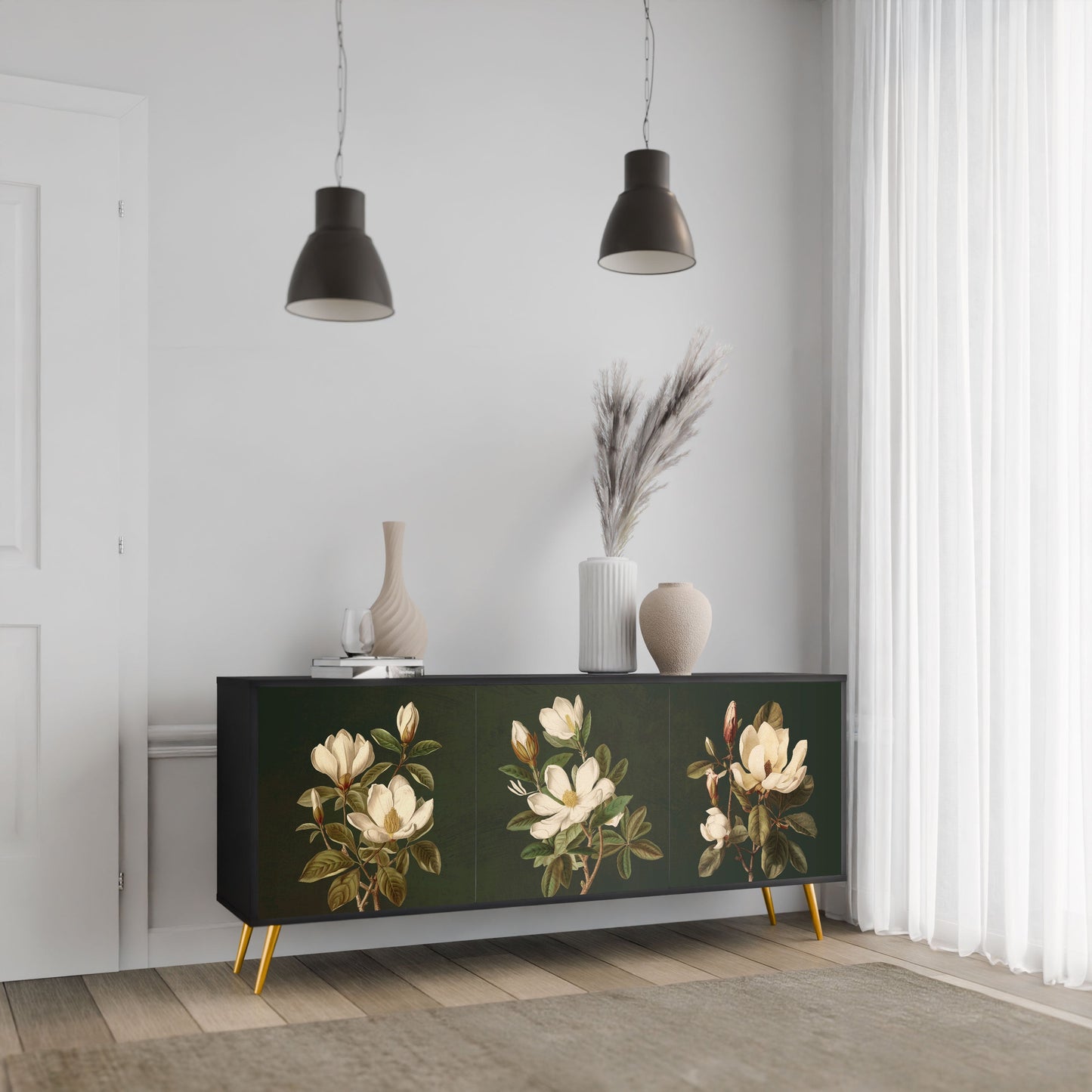 Credenza FLORAL NOIR a 3 ante in finitura nera