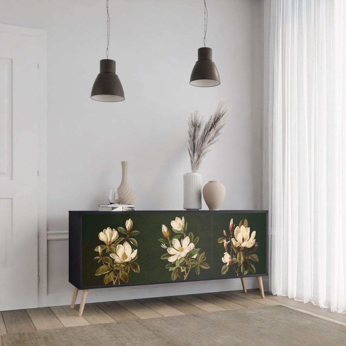 Credenza FLORAL NOIR a 3 ante in finitura nera