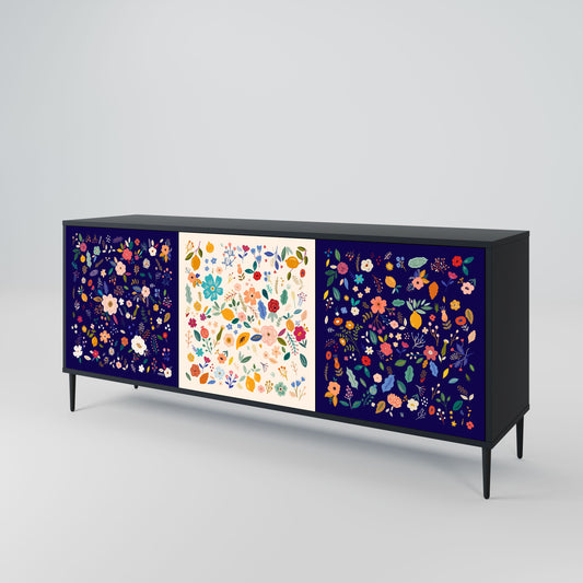 Credenza a 3 ante FLORAL COMBINATION in finitura nera