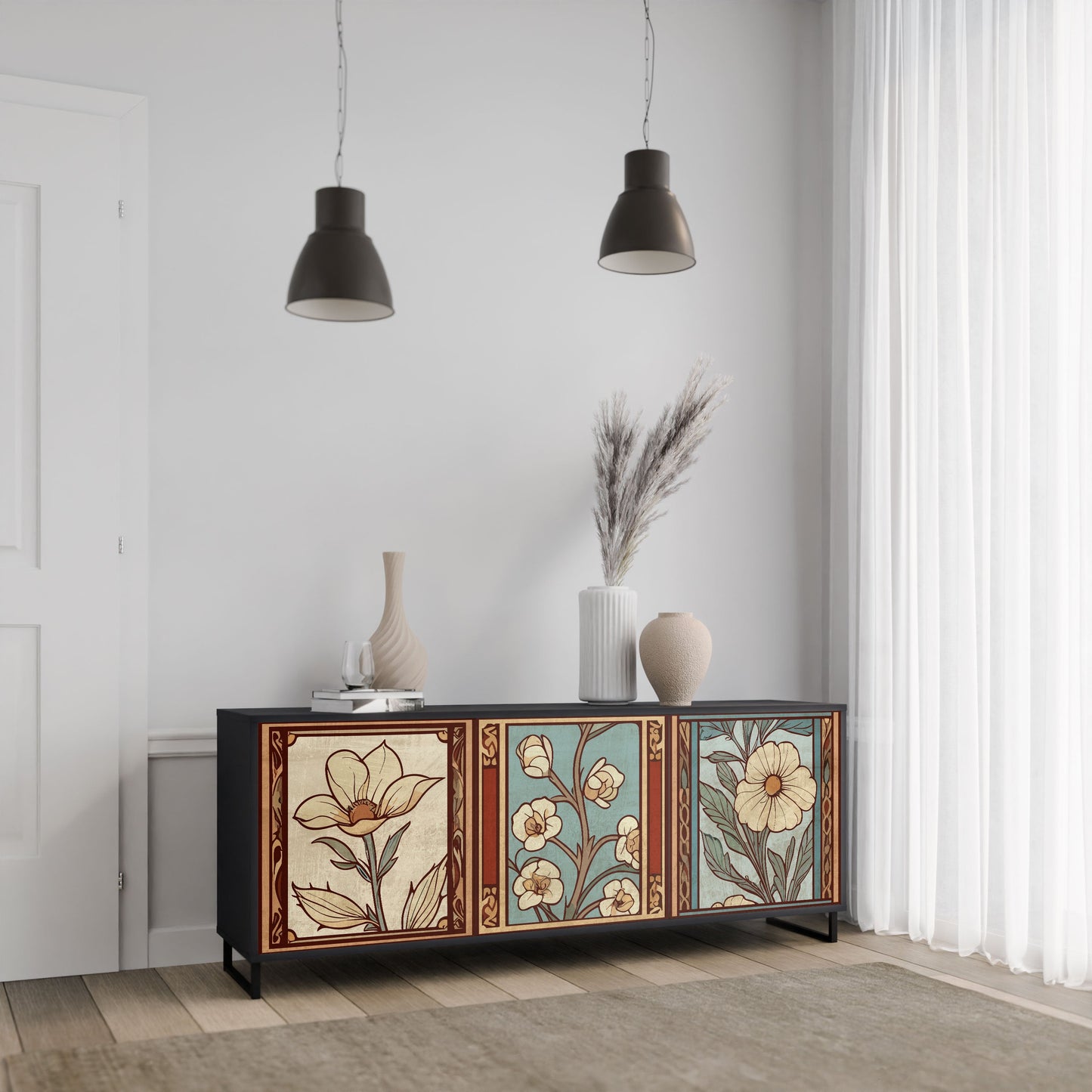 TIMELESS FLORA 3-Door Sideboard in Black Finish