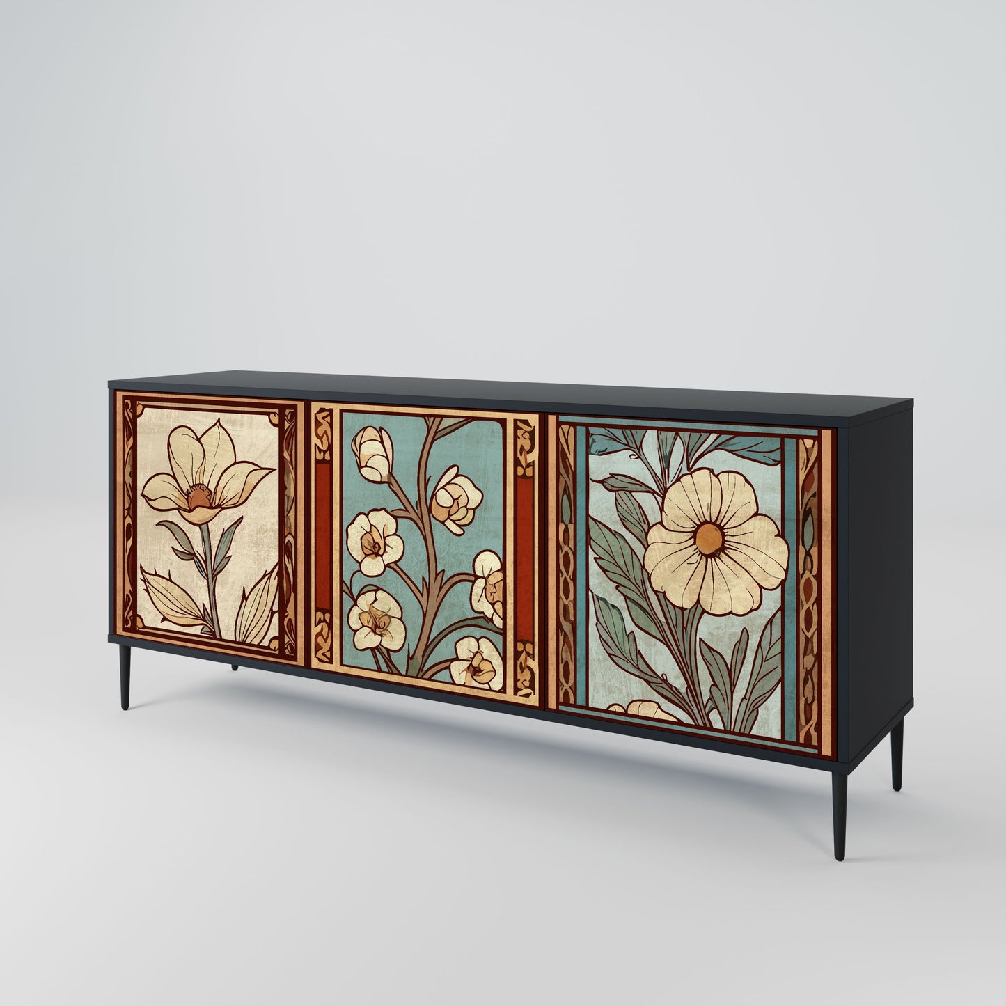 TIMELESS FLORA 3-Door Sideboard in Black Finish