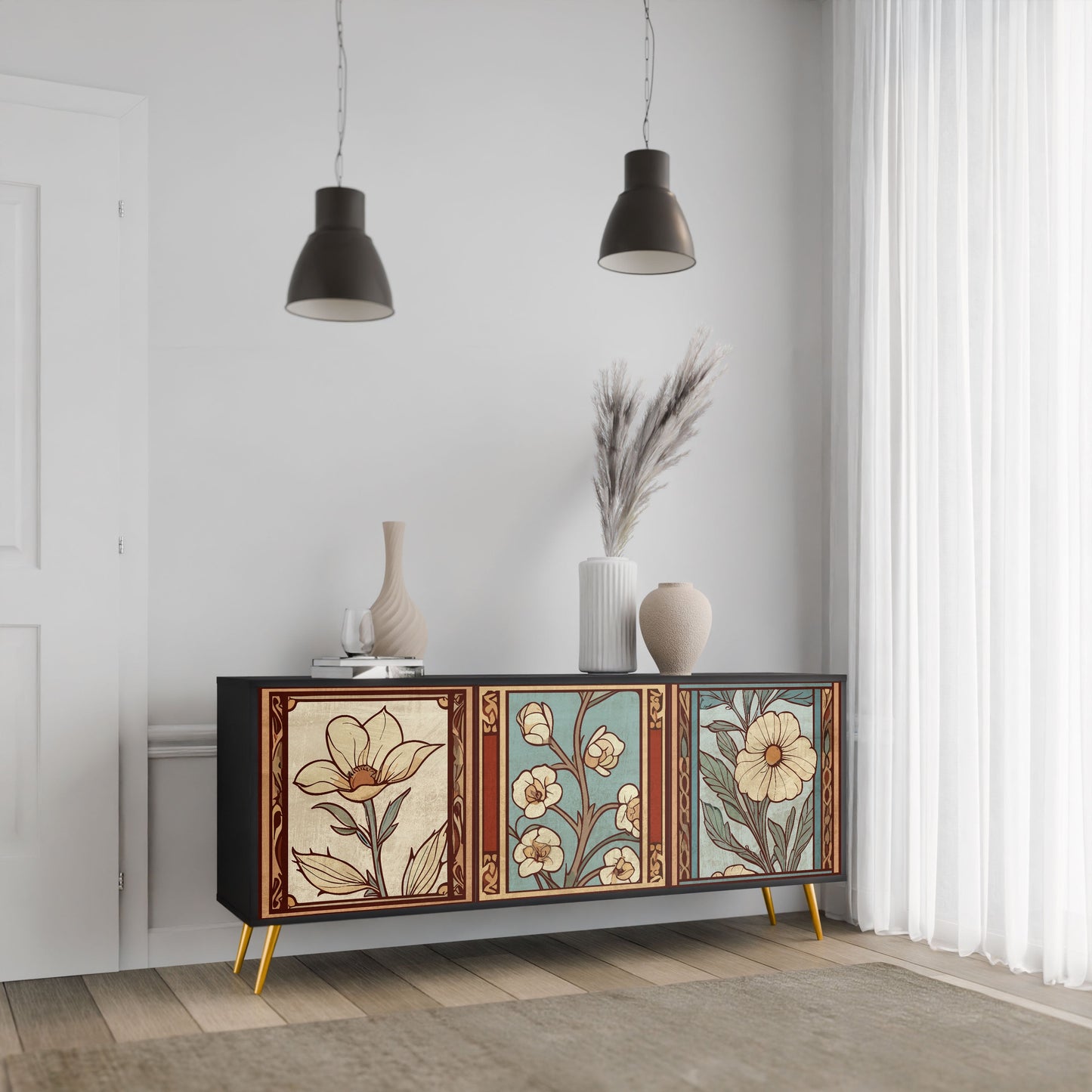 TIMELESS FLORA 3-Door Sideboard in Black Finish