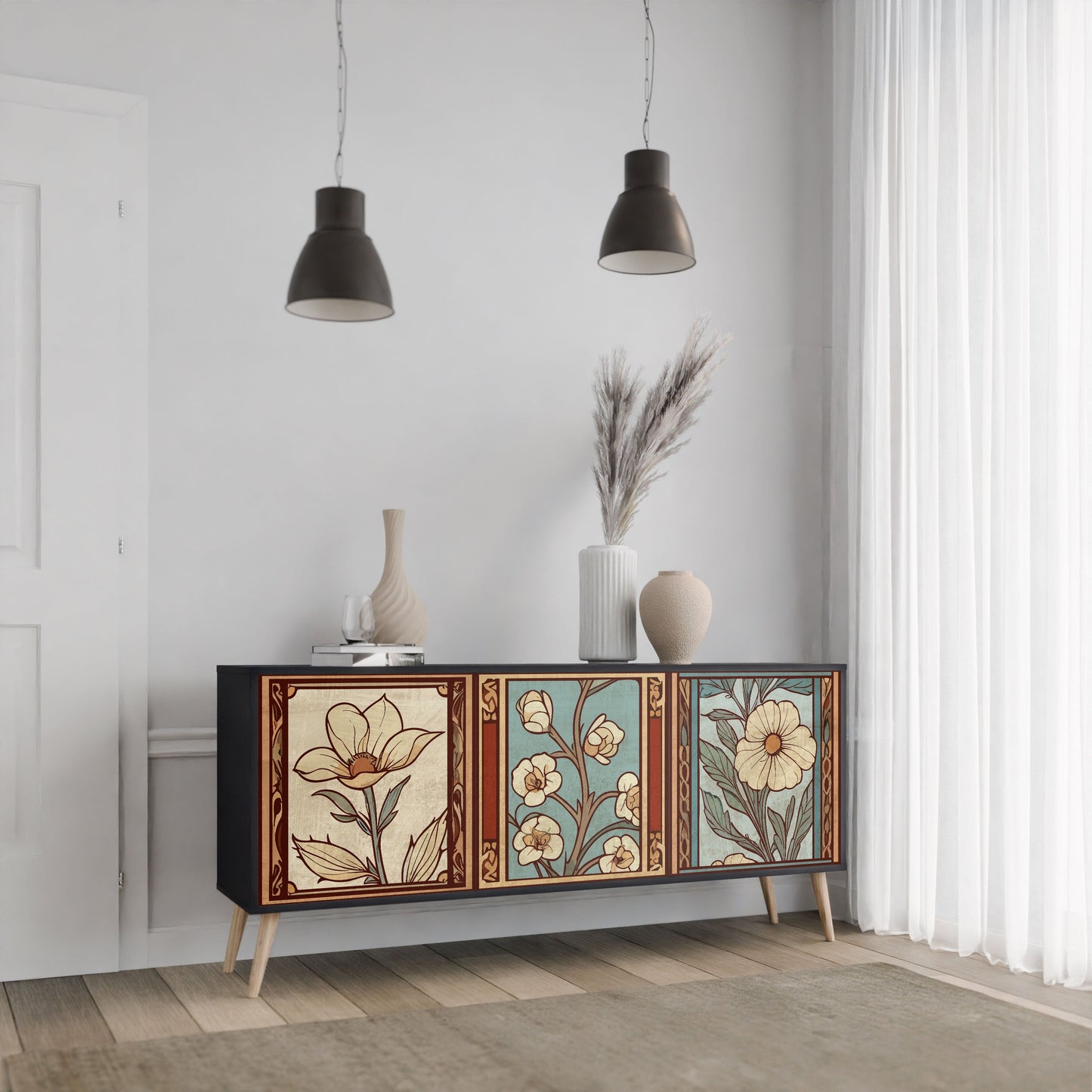 TIMELESS FLORA 3-Door Sideboard in Black Finish