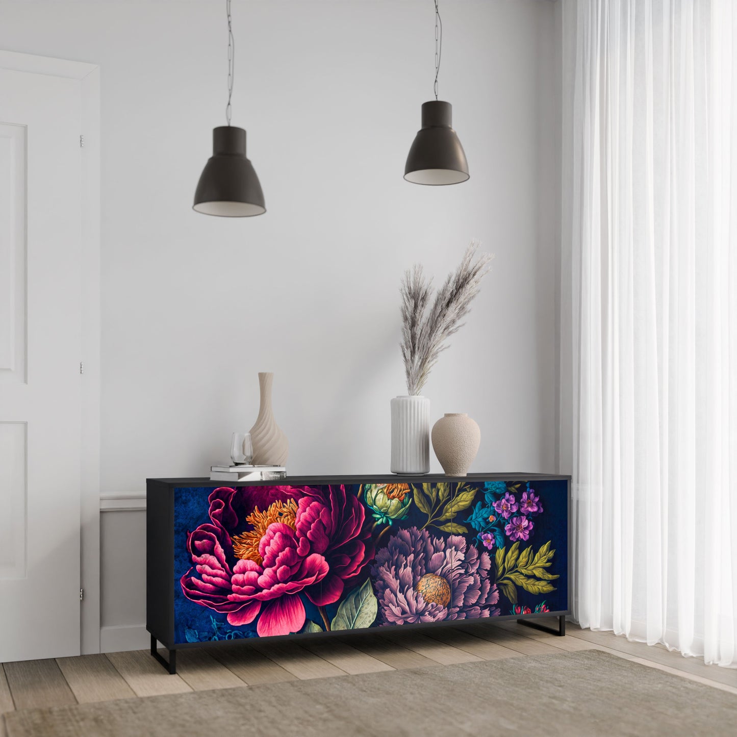 Credenza BLOOMING ELEGANCE a 3 ante in finitura nera