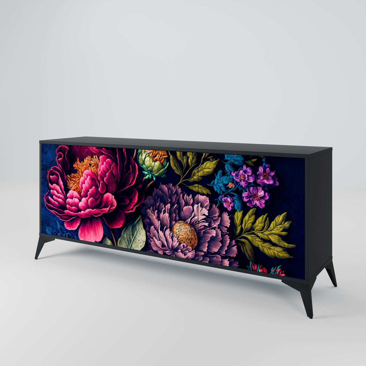 Credenza BLOOMING ELEGANCE a 3 ante in finitura nera