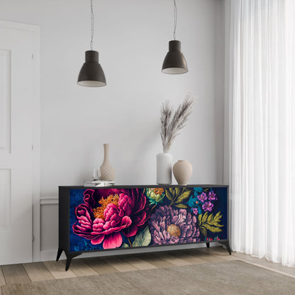 Credenza BLOOMING ELEGANCE a 3 ante in finitura nera