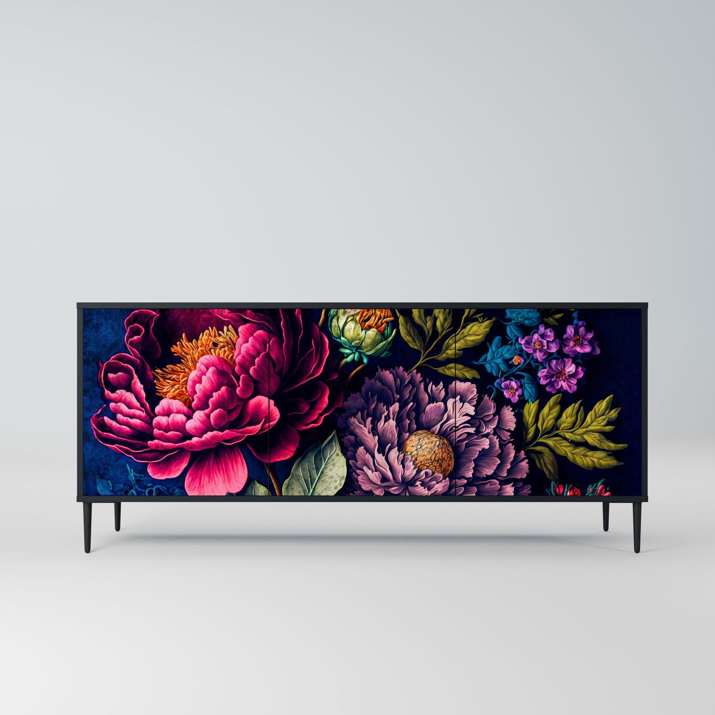 Credenza BLOOMING ELEGANCE a 3 ante in finitura nera