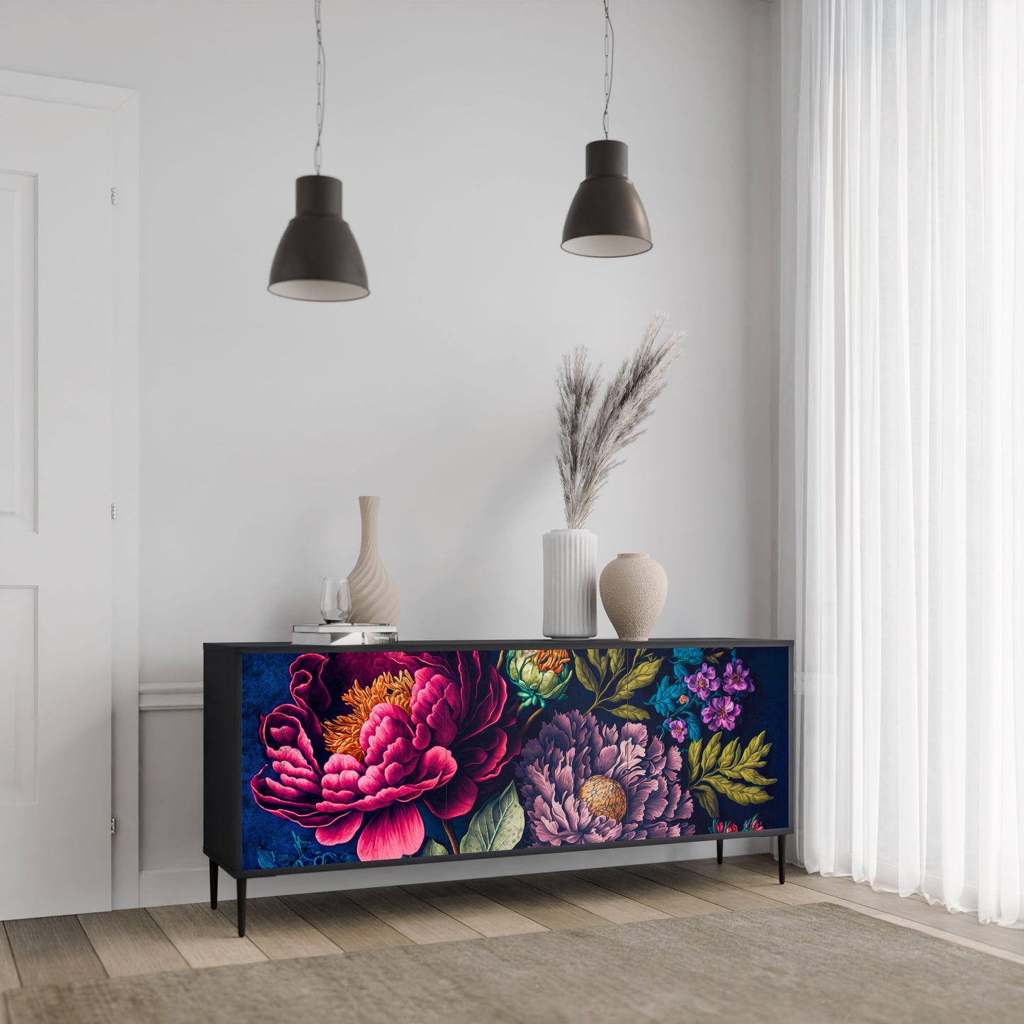 Credenza BLOOMING ELEGANCE a 3 ante in finitura nera