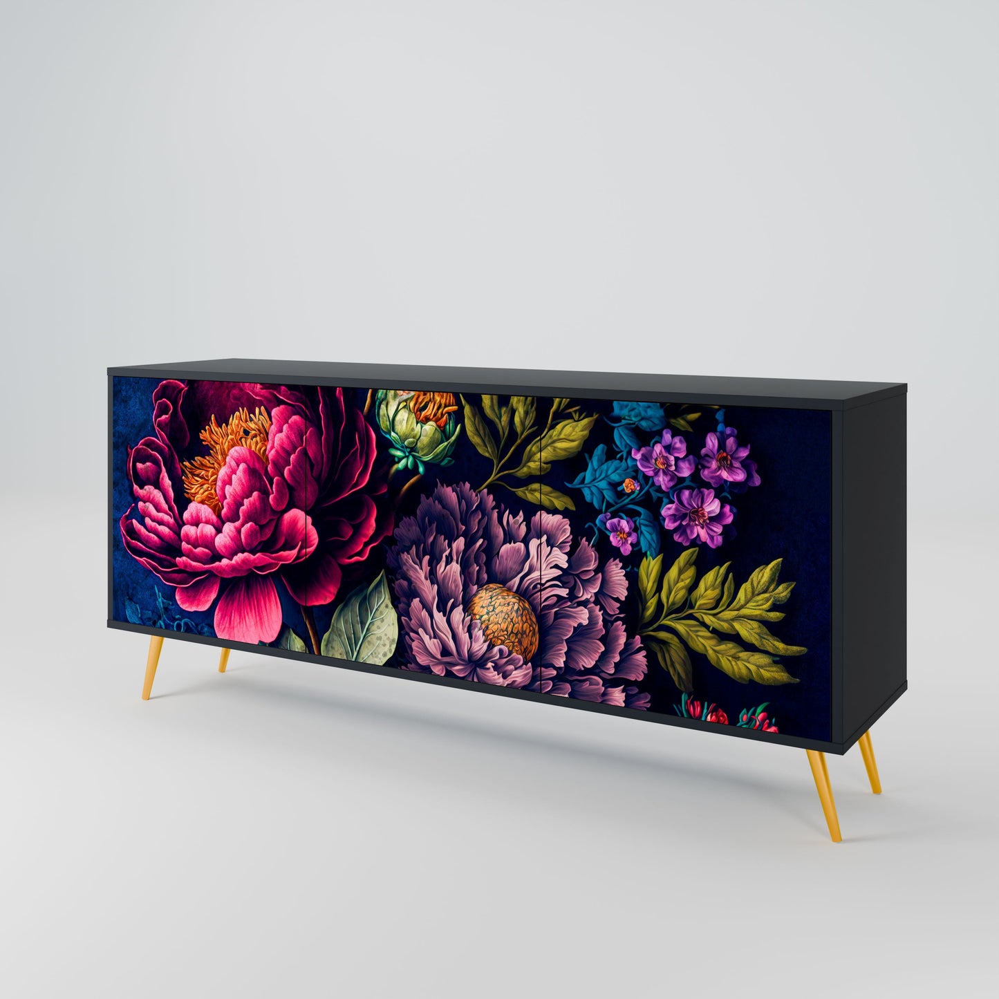 Credenza BLOOMING ELEGANCE a 3 ante in finitura nera