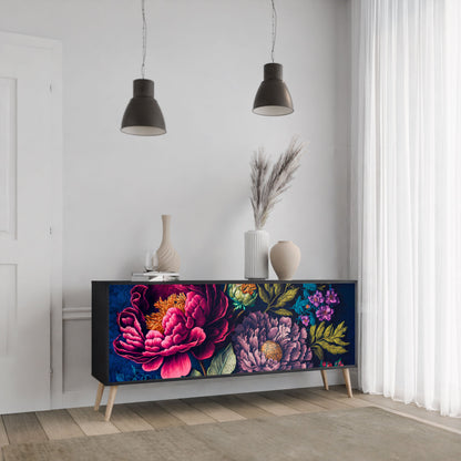 Credenza BLOOMING ELEGANCE a 3 ante in finitura nera