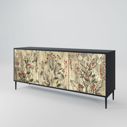 Credenza a 3 ante HERBAL GRACE in finitura nera