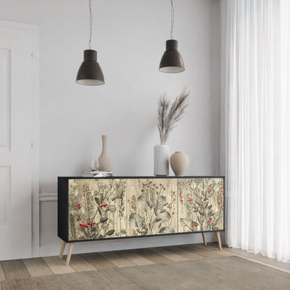 HERBAL GRACE 3-Door Sideboard in Black Finish