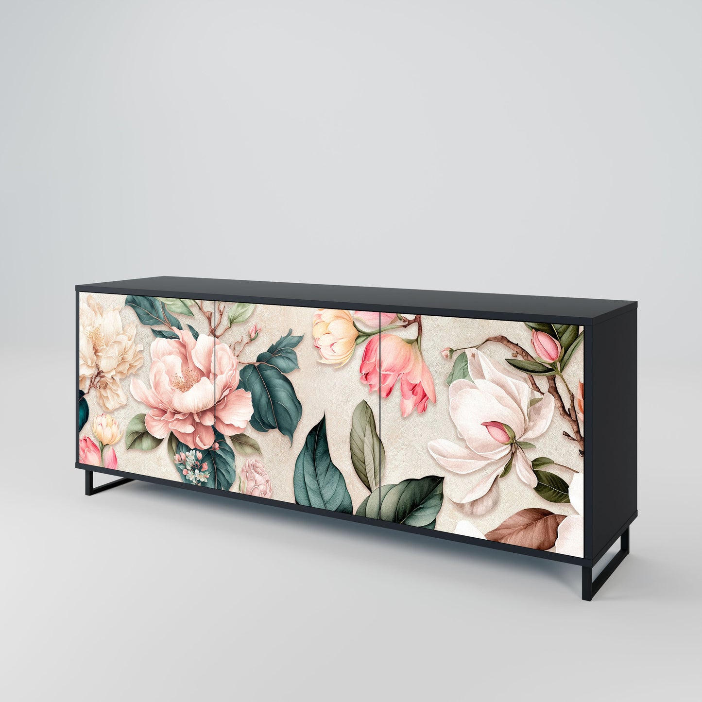 Credenza FLORAL GRACE a 3 ante in finitura nera