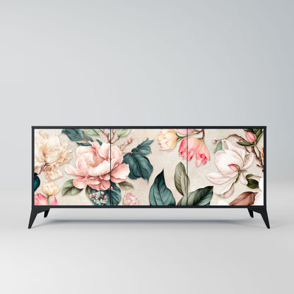 Credenza FLORAL GRACE a 3 ante in finitura nera