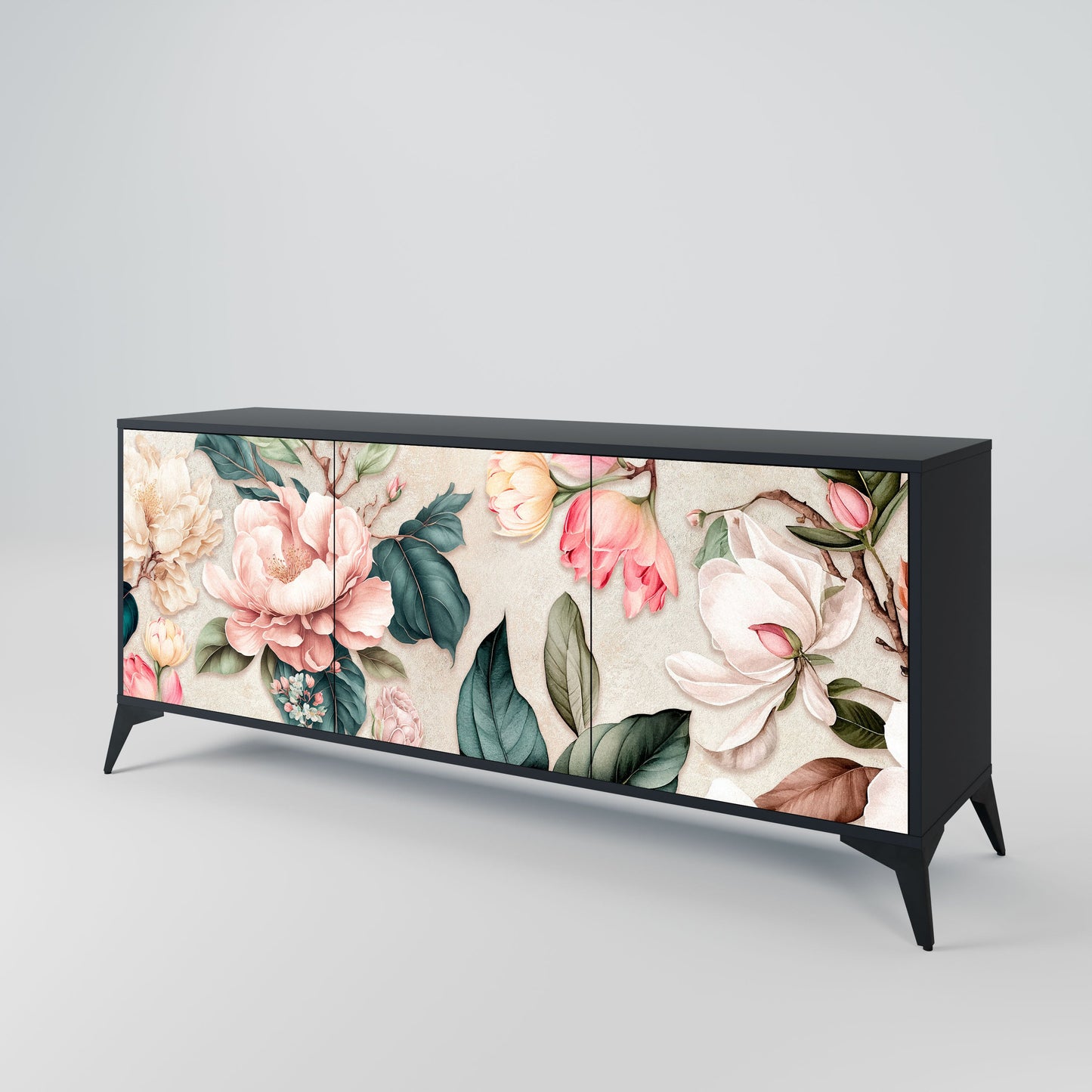 Credenza FLORAL GRACE a 3 ante in finitura nera