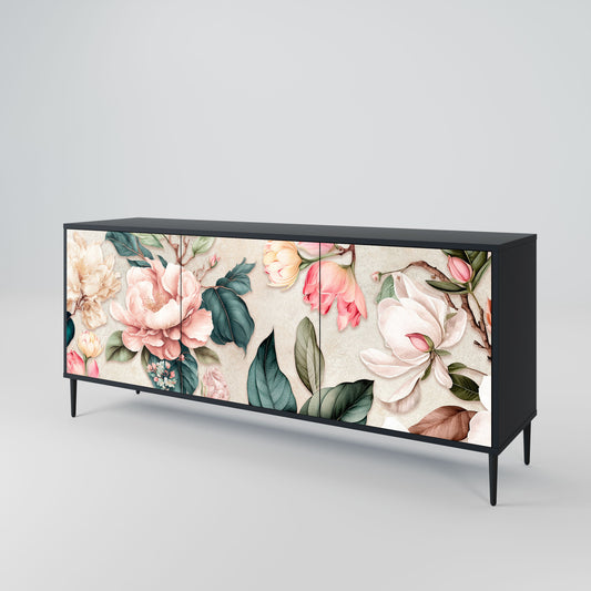 Credenza FLORAL GRACE a 3 ante in finitura nera