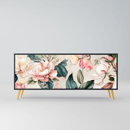 Credenza FLORAL GRACE a 3 ante in finitura nera