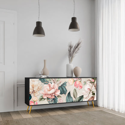 Credenza FLORAL GRACE a 3 ante in finitura nera