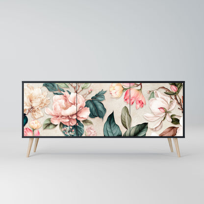 Credenza FLORAL GRACE a 3 ante in finitura nera