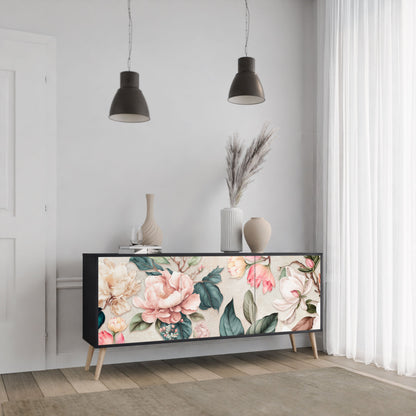 Credenza FLORAL GRACE a 3 ante in finitura nera