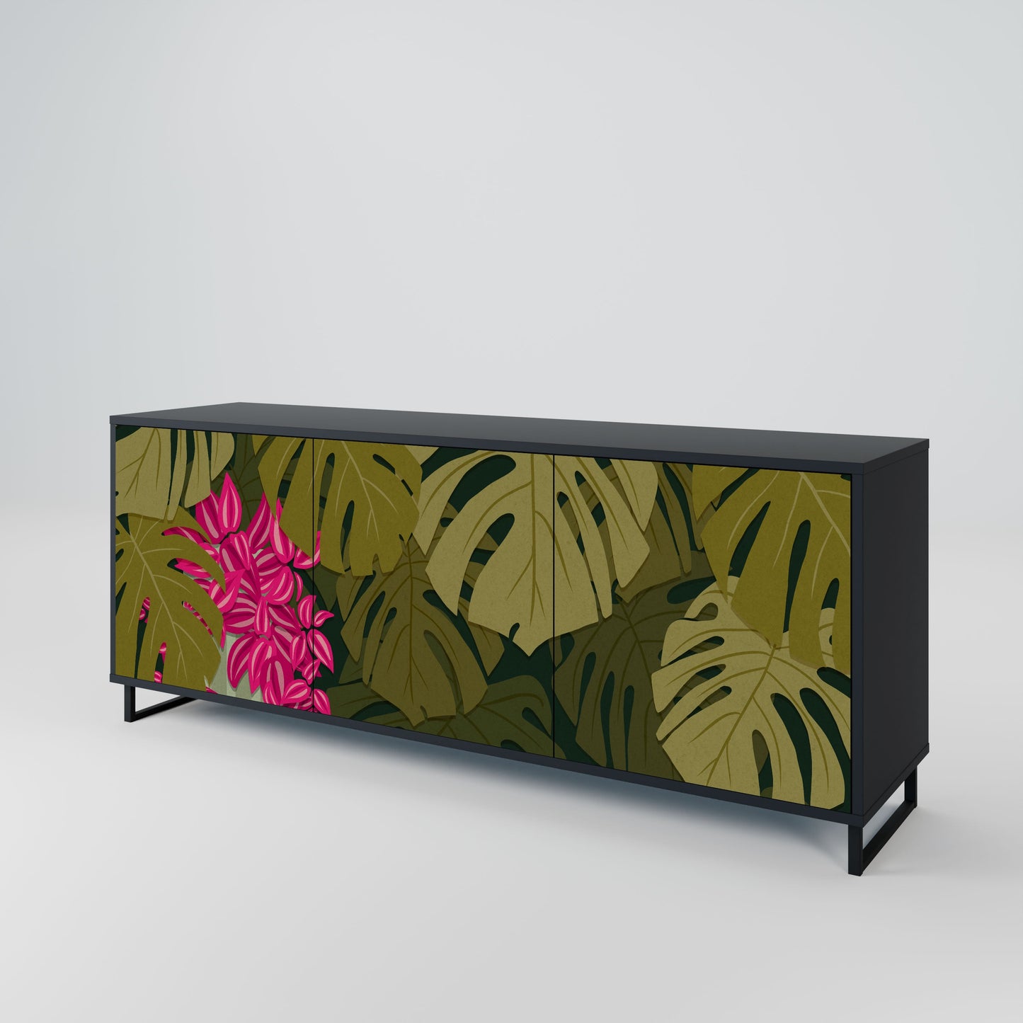 Credenza TROPICAL BEAUTY a 3 ante in finitura nera