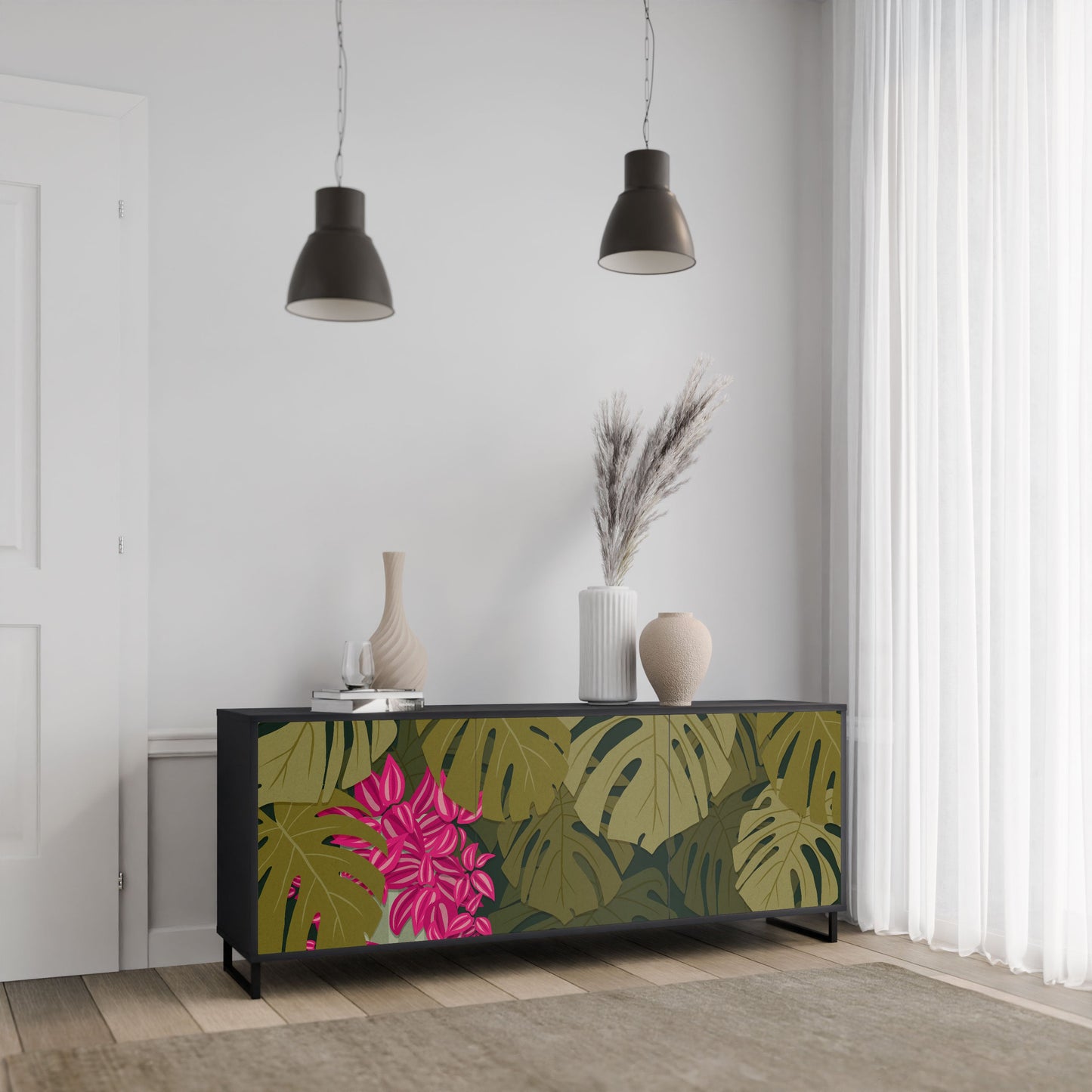 Credenza TROPICAL BEAUTY a 3 ante in finitura nera