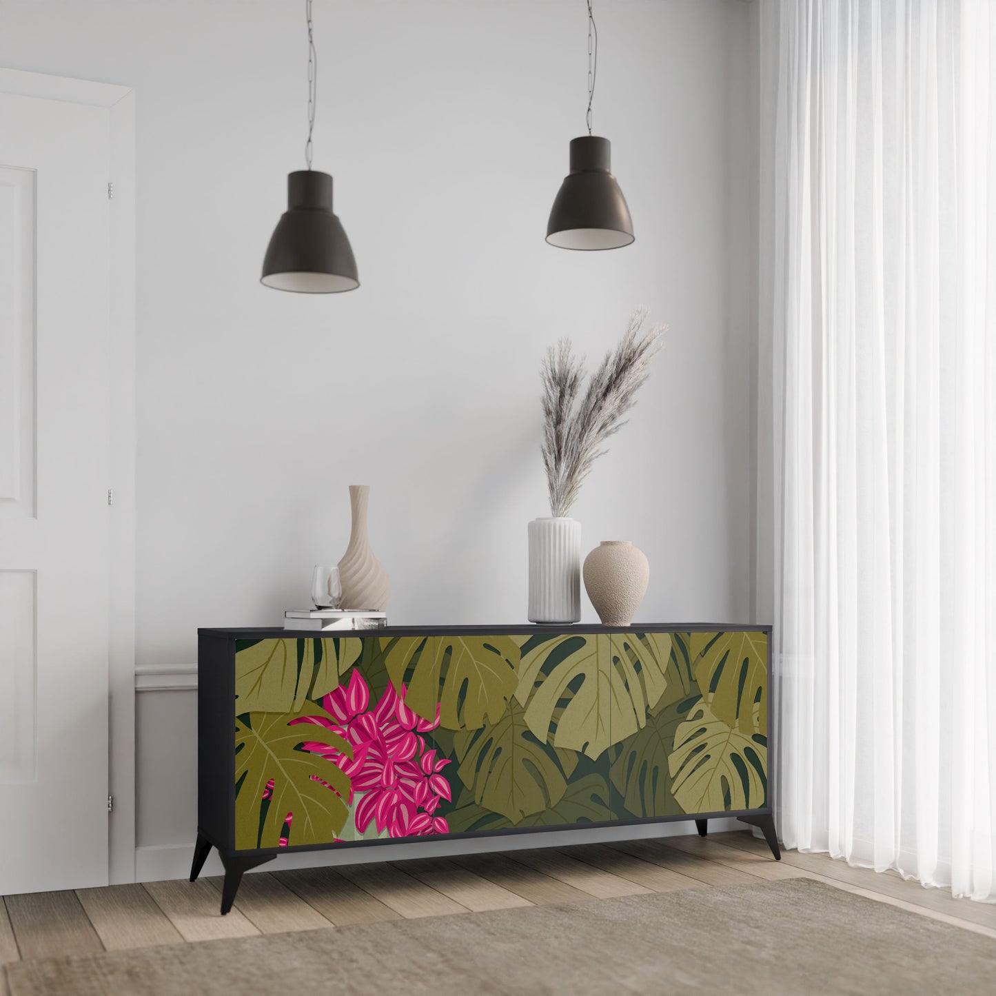 Credenza TROPICAL BEAUTY a 3 ante in finitura nera