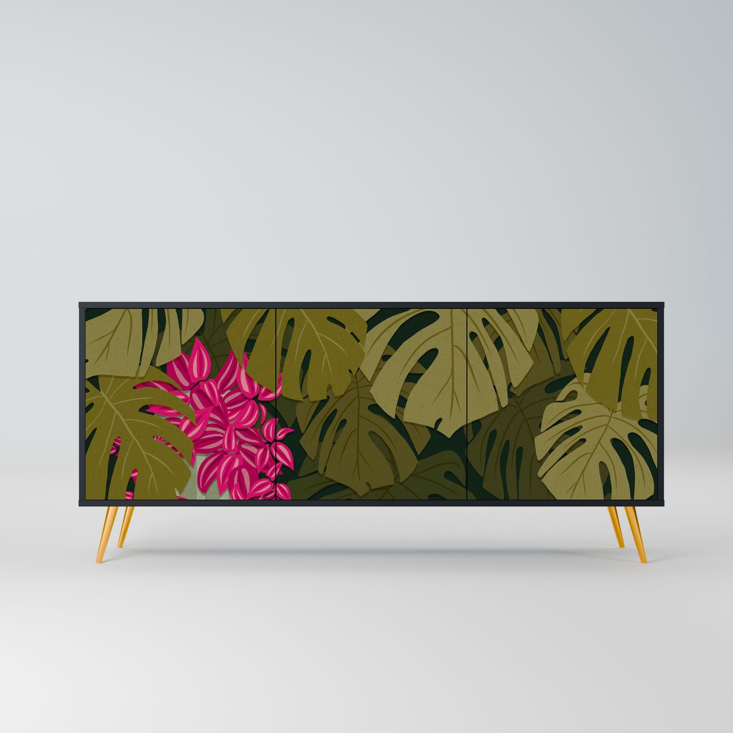 Credenza TROPICAL BEAUTY a 3 ante in finitura nera