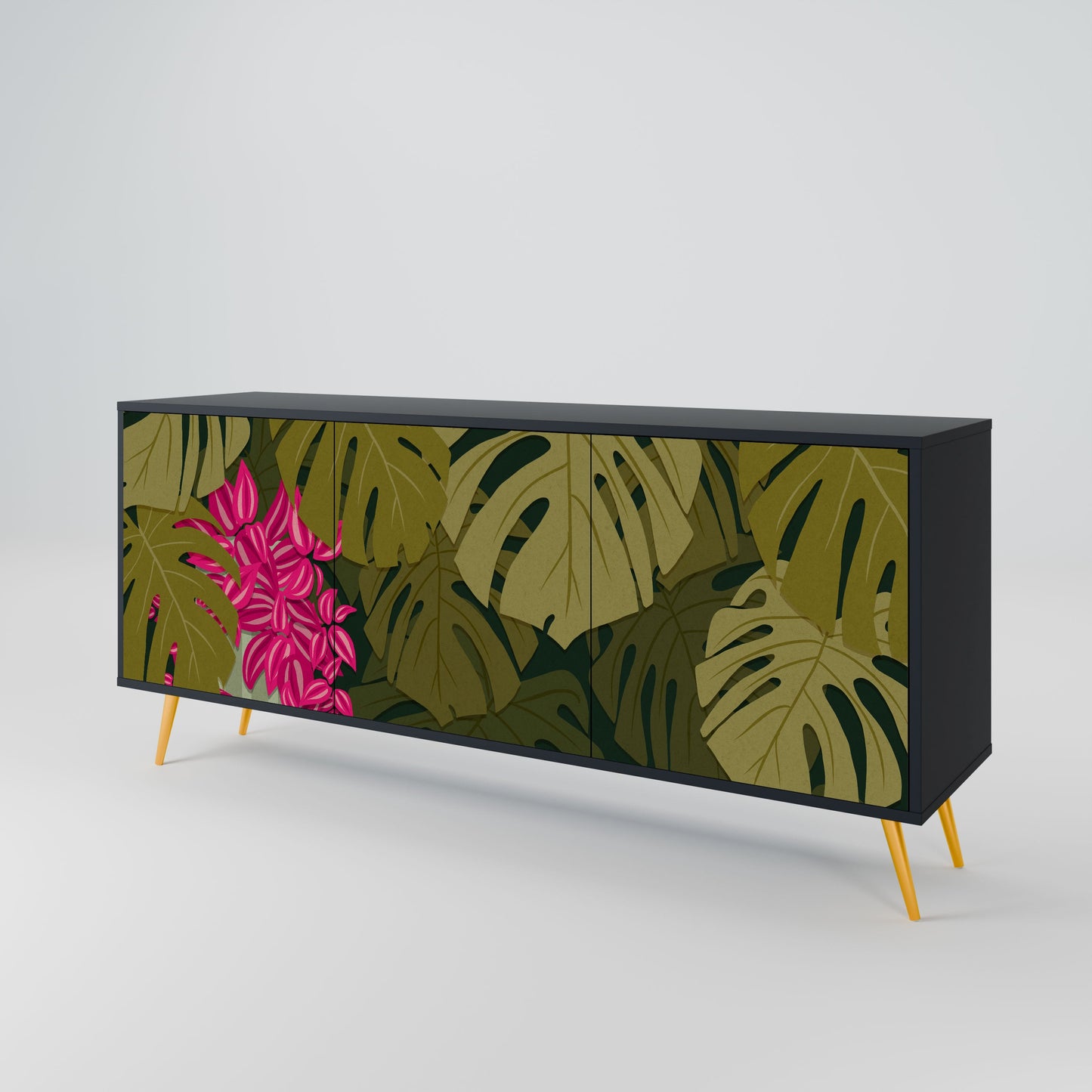 Credenza TROPICAL BEAUTY a 3 ante in finitura nera