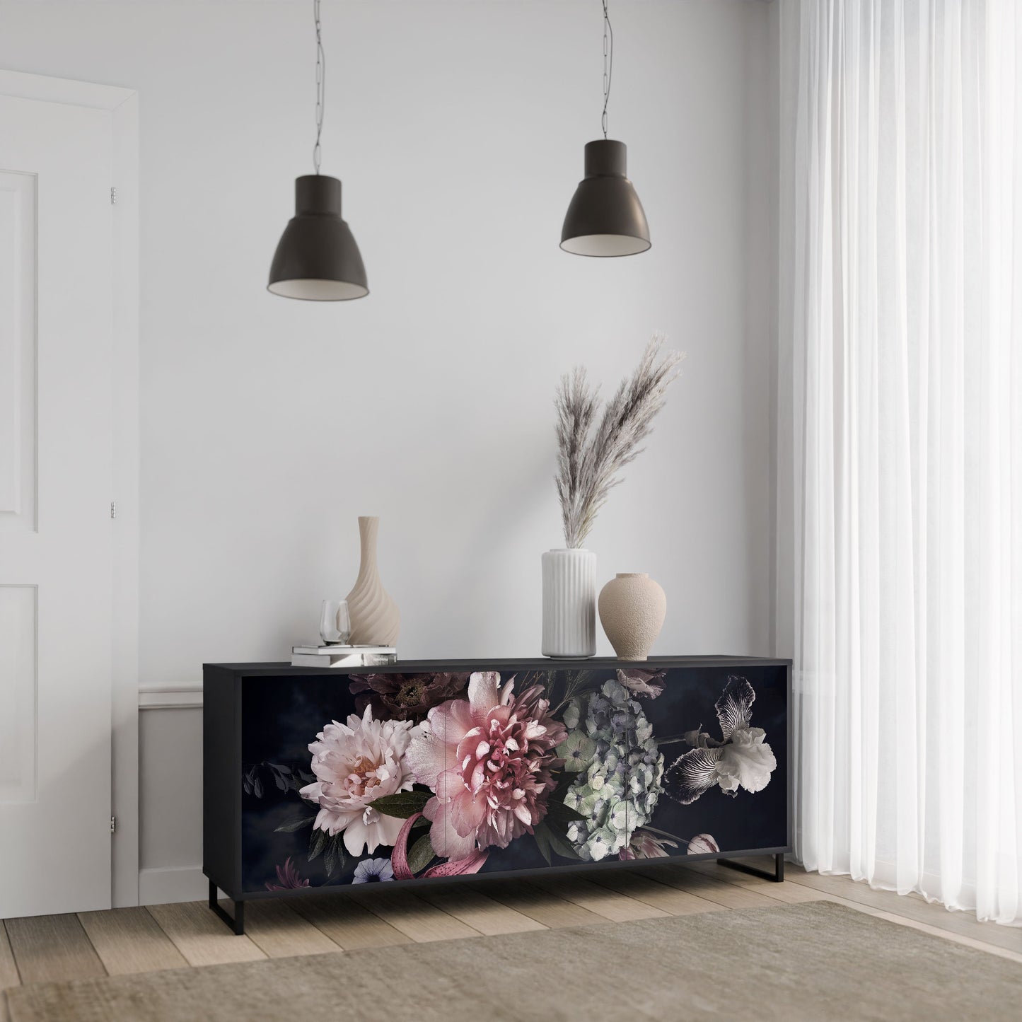 Credenza a 3 ante PURE BLOSSOM in finitura nera