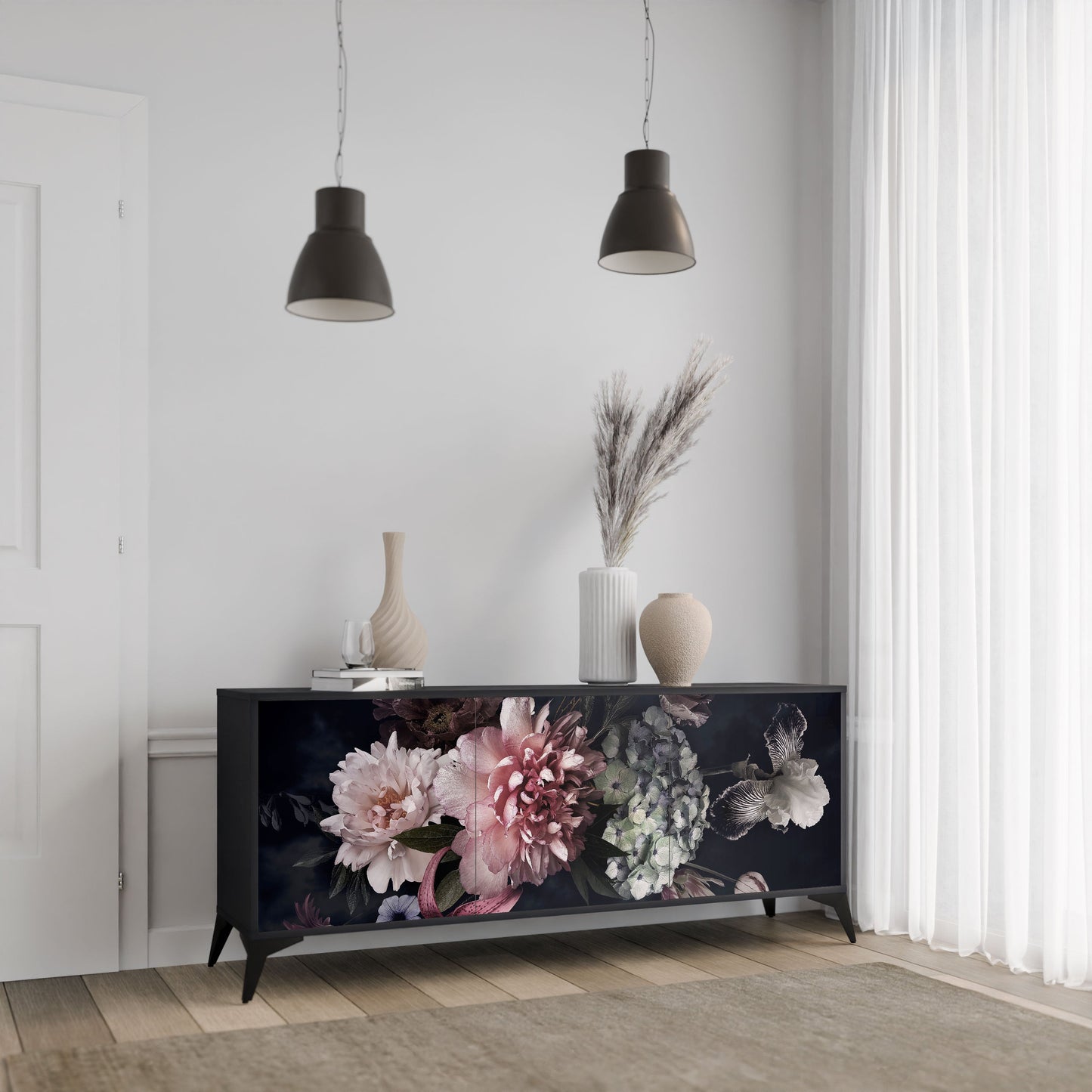 Credenza a 3 ante PURE BLOSSOM in finitura nera