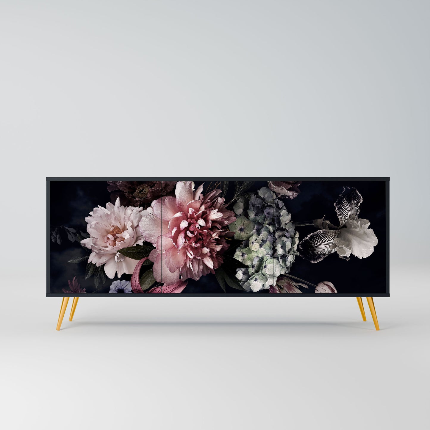 Credenza a 3 ante PURE BLOSSOM in finitura nera