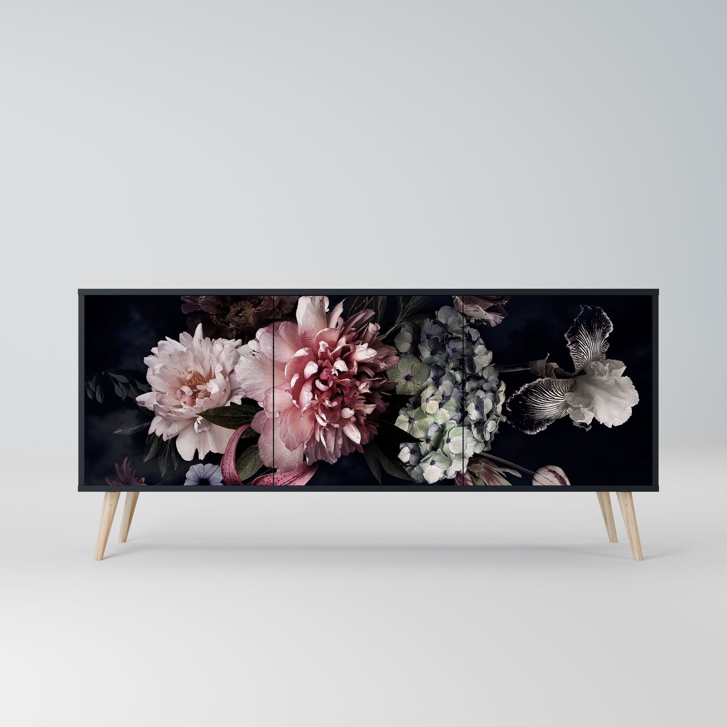 Credenza a 3 ante PURE BLOSSOM in finitura nera