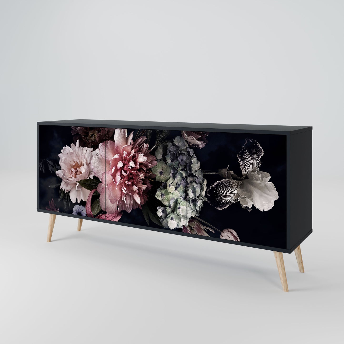 Credenza a 3 ante PURE BLOSSOM in finitura nera