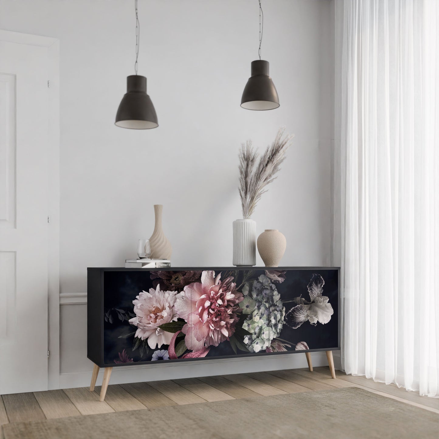 Credenza a 3 ante PURE BLOSSOM in finitura nera