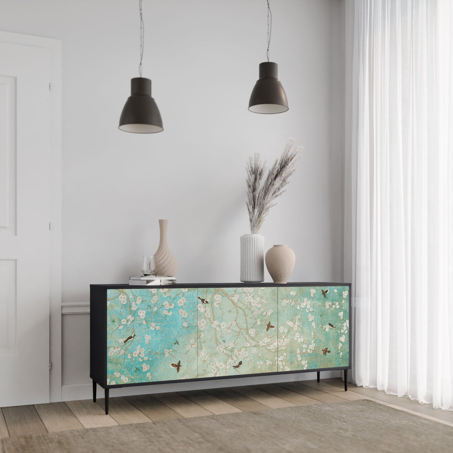 Credenza BLOOMING CHARM a 3 ante in finitura nera