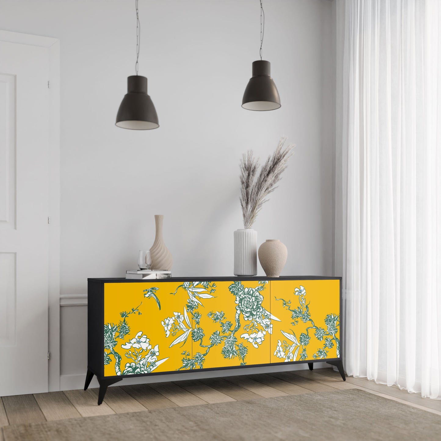 Credenza YELLOW CHINOISERIE a 3 ante in finitura nera