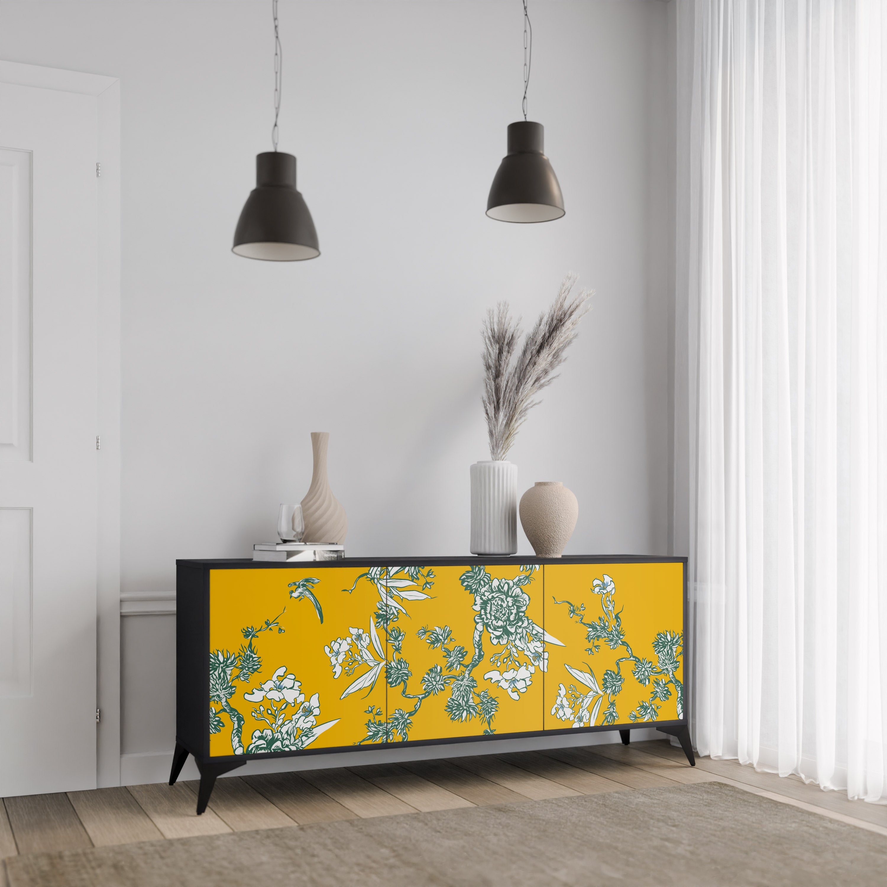 YELLOW CHINOISERIE 3-Door Sideboard