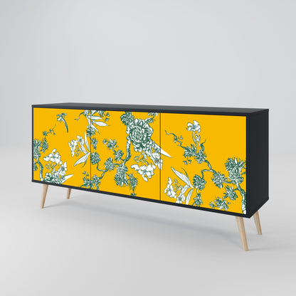 Credenza YELLOW CHINOISERIE a 3 ante in finitura nera