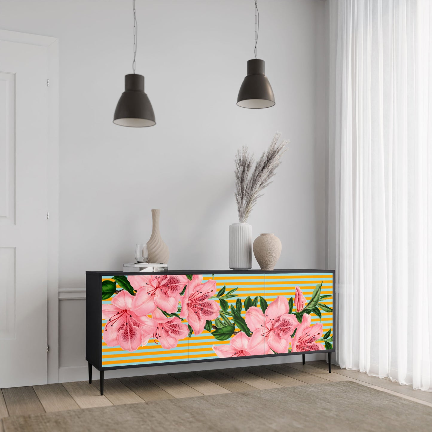 Credenza FRAGILE BEAUTY a 3 ante in finitura nera