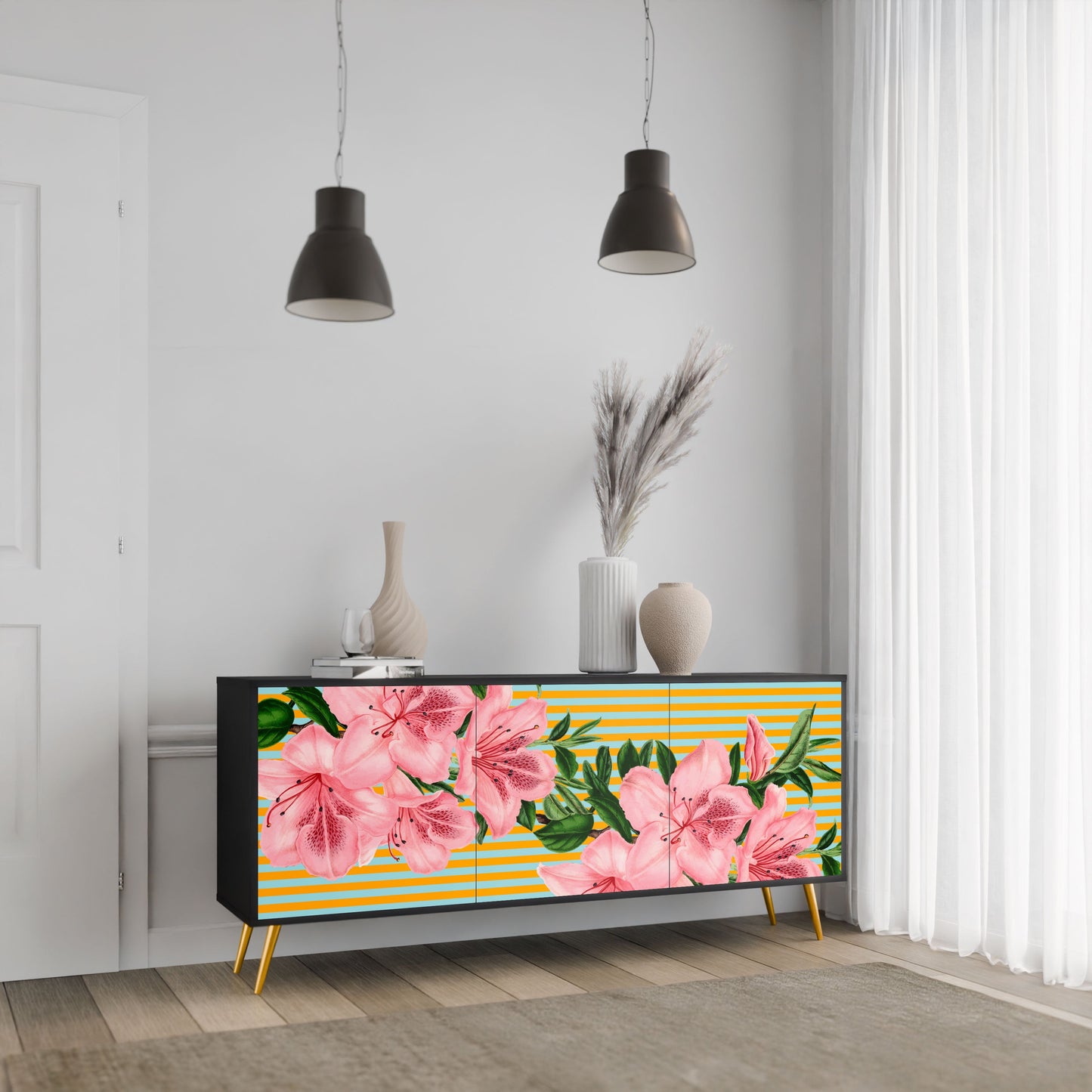 Credenza FRAGILE BEAUTY a 3 ante in finitura nera