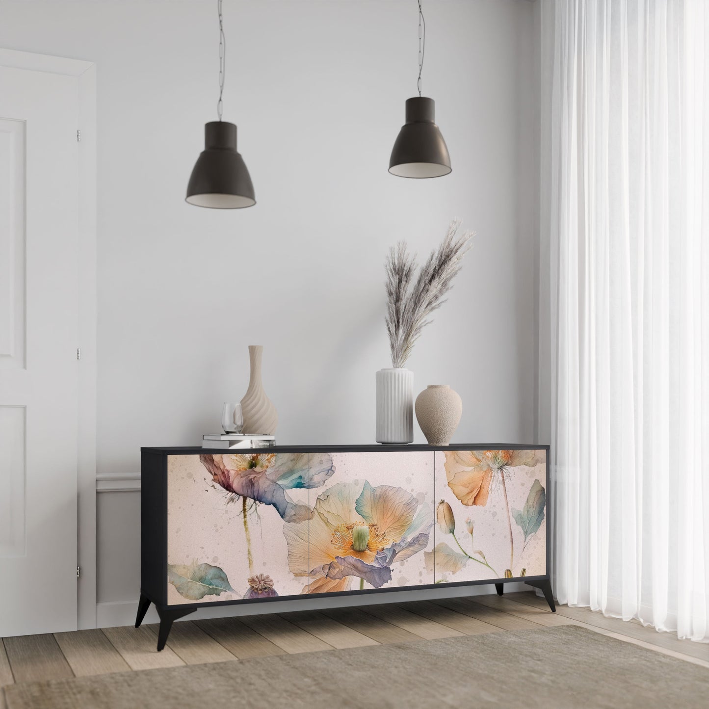 Credenza SOFTEN POPPY a 3 ante in finitura nera