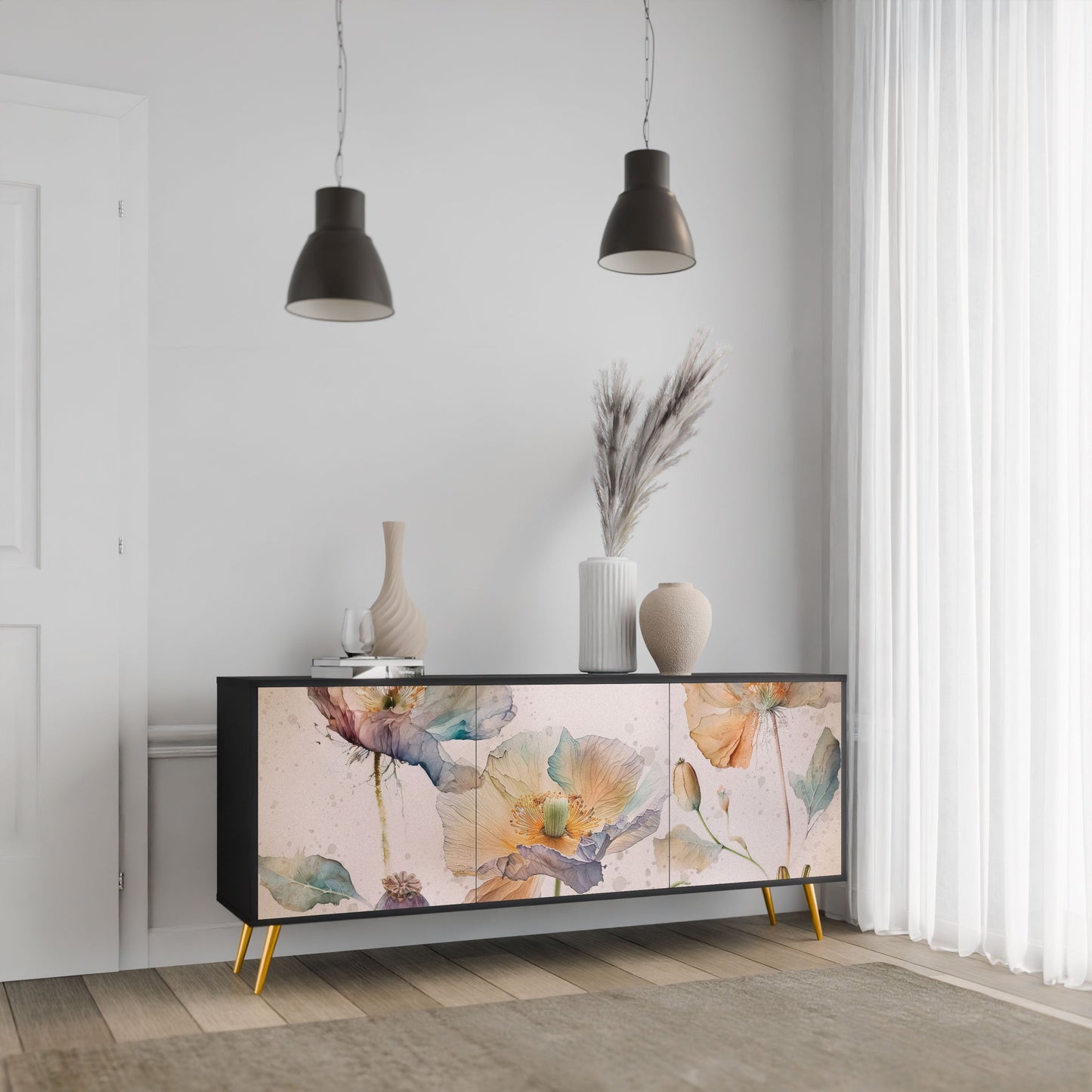 Credenza SOFTEN POPPY a 3 ante in finitura nera