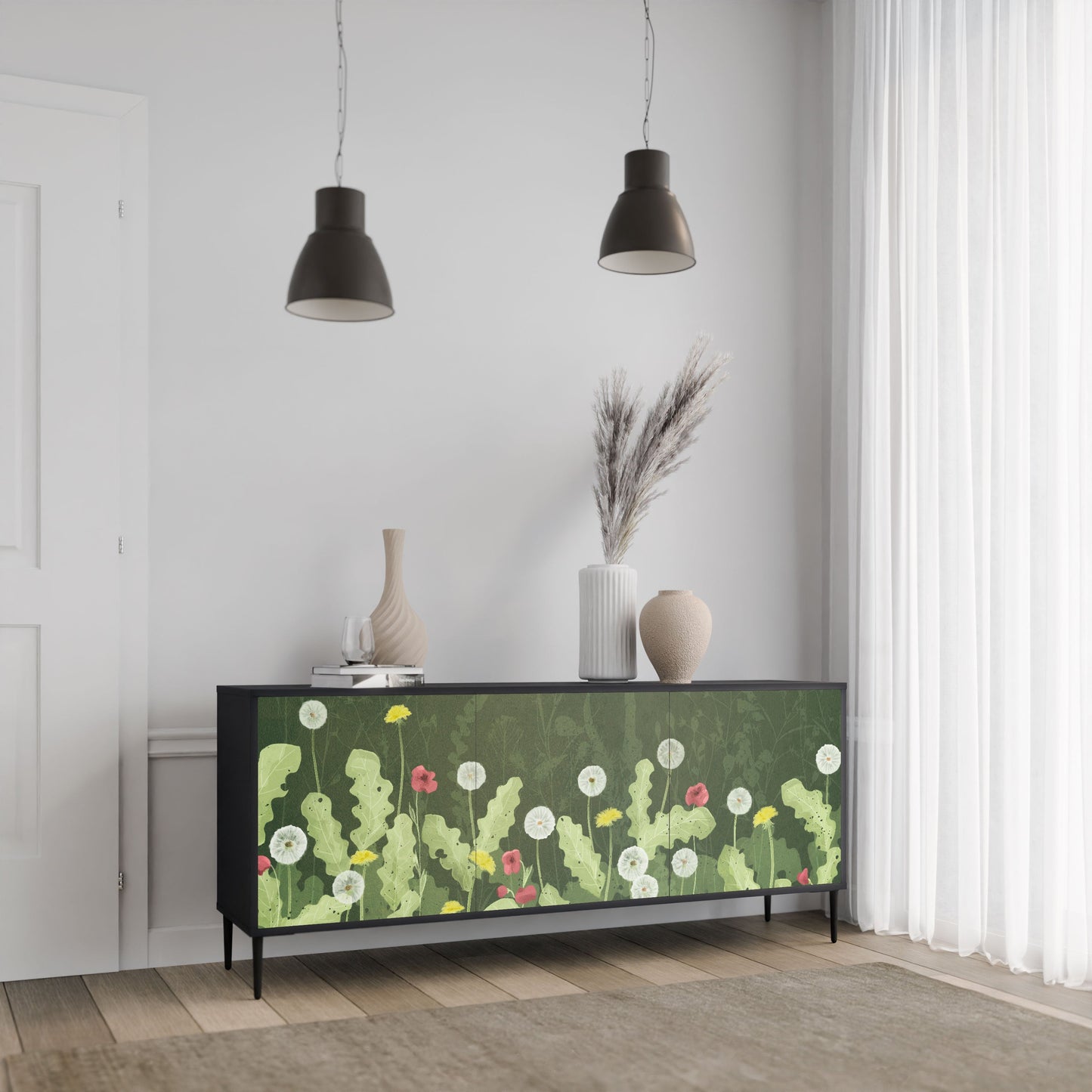 Credenza DANDELION AMUSE a 3 ante in finitura nera