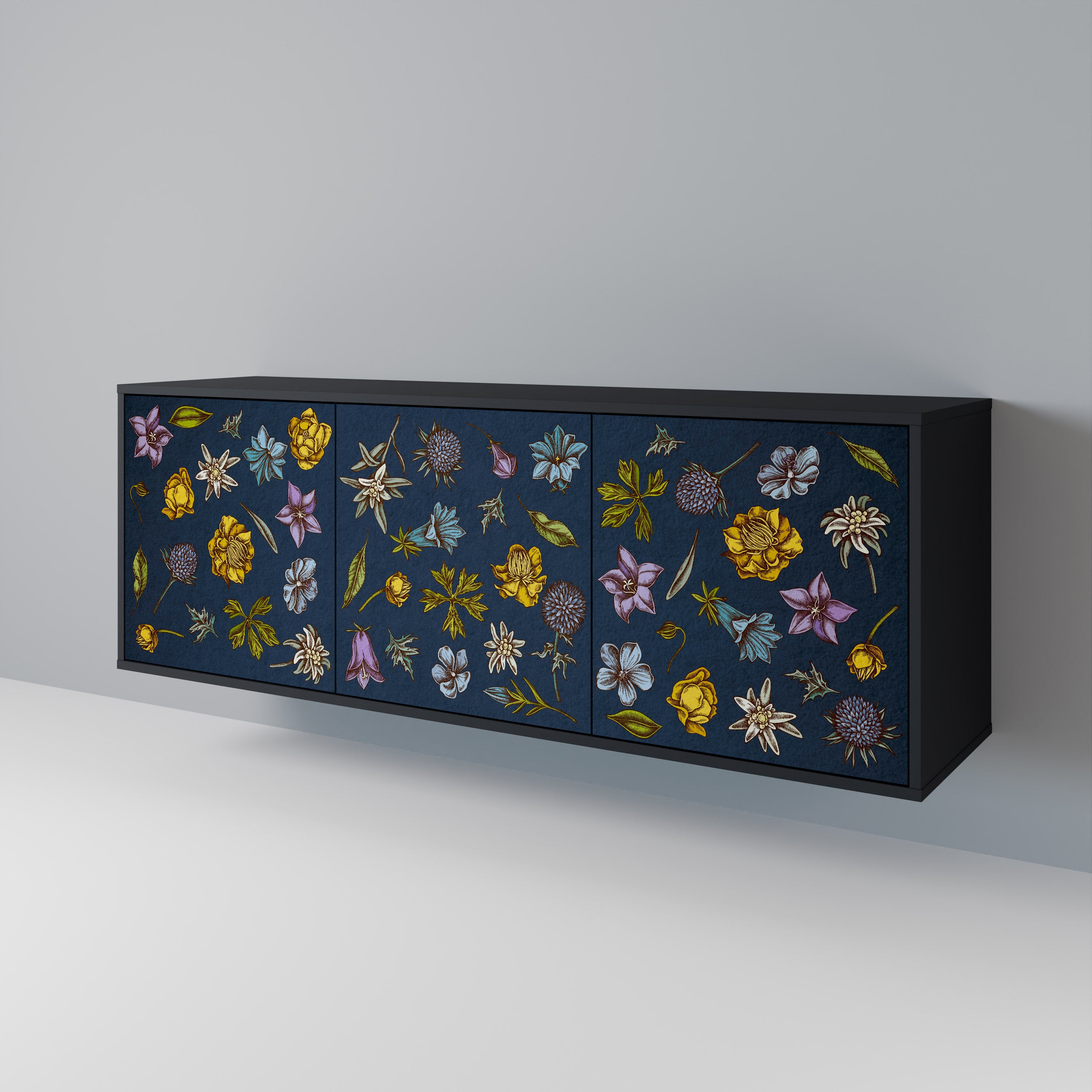 FLOWERS ON NAVY BLUE 3-Door Sideboard