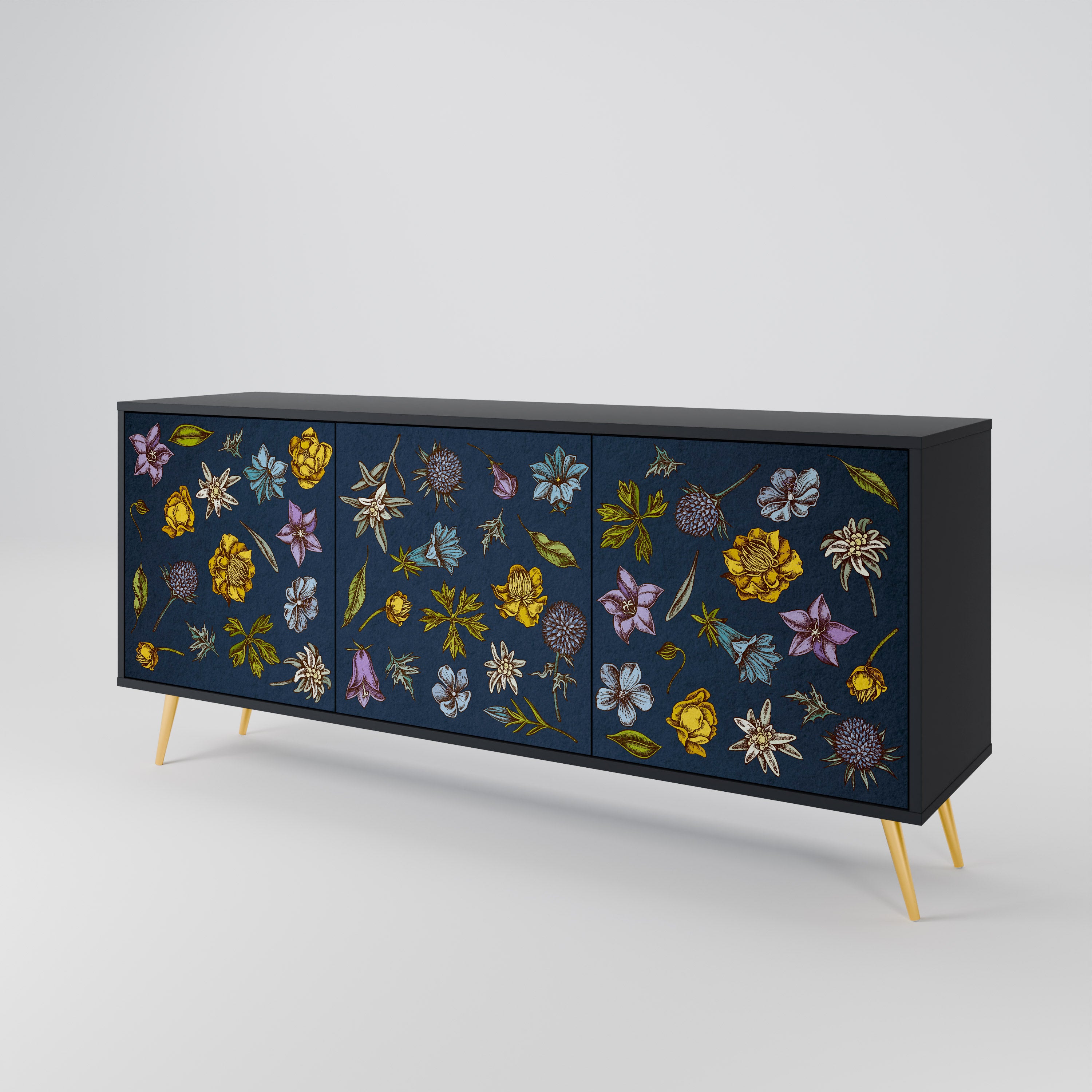 FLOWERS ON NAVY BLUE 3-Door Sideboard