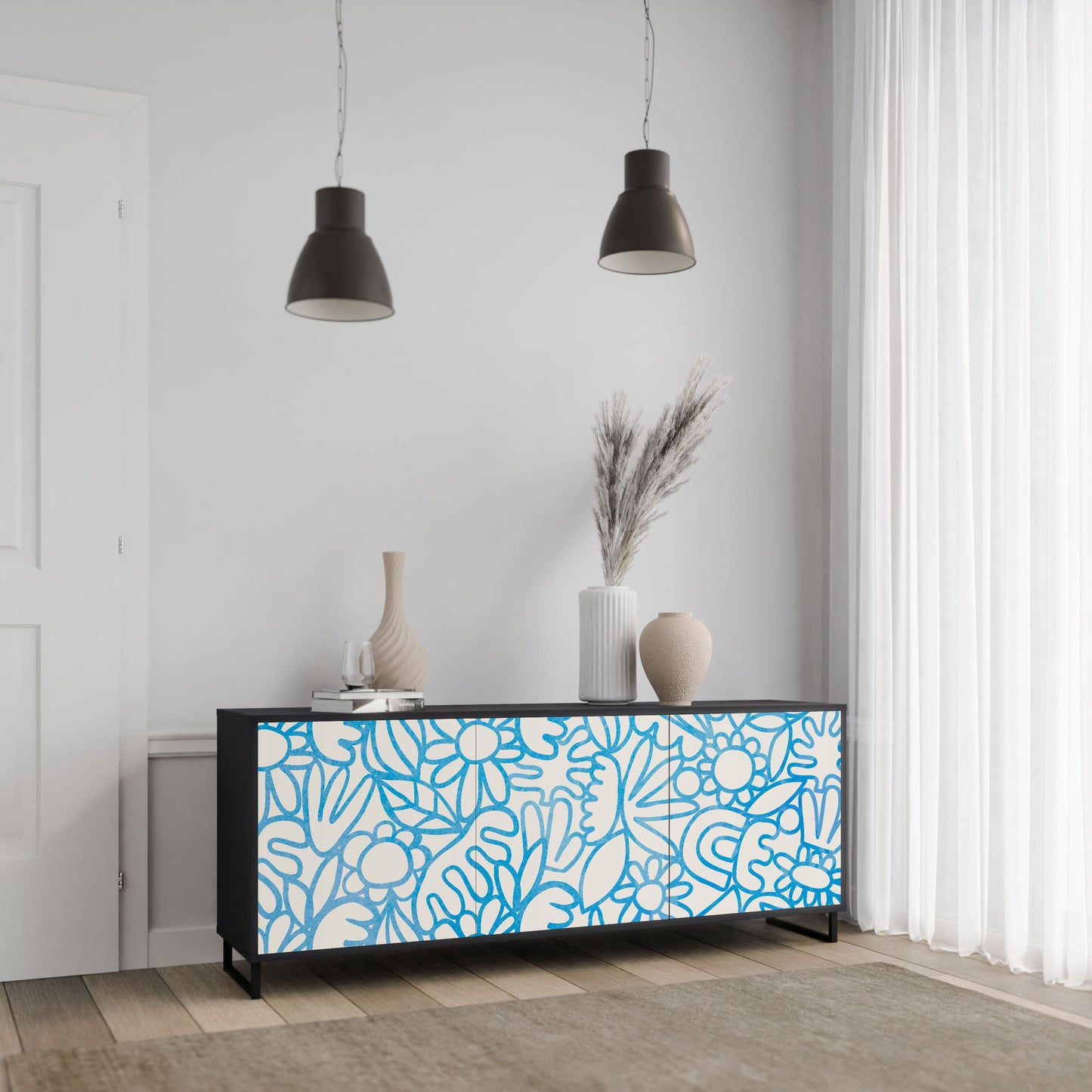 Credenza BLOOMY MORNING a 3 ante in finitura nera